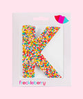 Premium Belgian chocolate letter "K" topped with colourful sprinkles – a fun and tasty treat perfect for personalising any occasion.