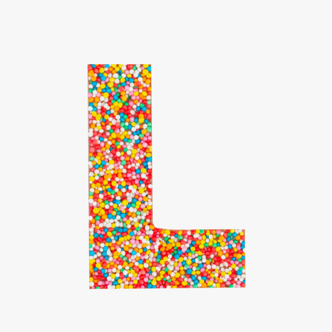 Premium Belgian chocolate letter "L" topped with colourful sprinkles – a fun and tasty treat perfect for personalising any occasion.