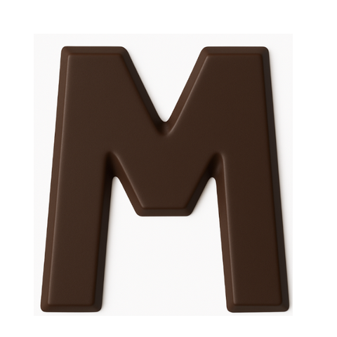 Premium plain Belgian dark chocolate letter "M" – a fun and tasty treat perfect for personalising any occasion.