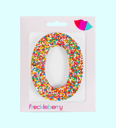 Premium Belgian chocolate letter "O" topped with colourful sprinkles – a fun and tasty treat perfect for personalising any occasion.