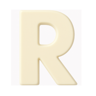 Premium plain Belgian white chocolate letter "R" – a fun and tasty treat perfect for personalising any occasion.
