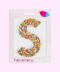 Premium Belgian chocolate letter "S" topped with colourful sprinkles – a fun and tasty treat perfect for personalising any occasion.