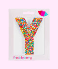 Premium Belgian chocolate letter "Y" topped with colourful sprinkles – a fun and tasty treat perfect for personalising any occasion.