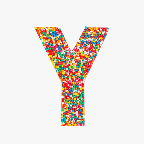 Premium Belgian chocolate letter "Y" topped with colourful sprinkles – a fun and tasty treat perfect for personalising any occasion.