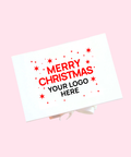 Merry Christmas card with customizable text on a pink background