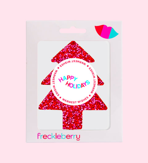 Premium Belgian chocolate (available in 3 variants - dark, milk or white) topped with red & pink sprinkles. Finished with a festive "Happy Holidays" label/design – perfect for gifting or sharing.