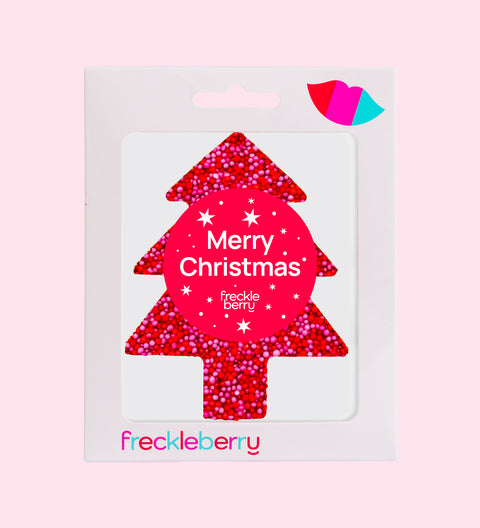 Premium Belgian chocolate (available in 3 variants - dark, milk or white) topped with red & pink sprinkles. Finished with a festive "Merry Christmas - Stars" label/design – perfect for gifting or sharing.