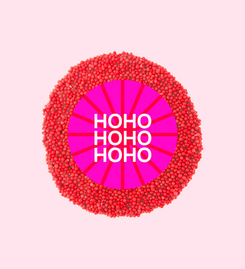 Premium Belgian chocolate topped with bright red sprinkles, wrapped in a fun HOHO design – a perfect Christmas treat