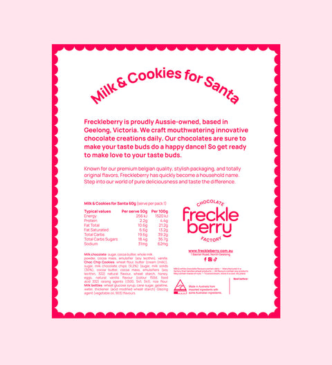 A festive treat pack with creamy Belgian chocolate and cookies, perfect for leaving out on Christmas Eve.