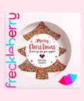Creamy giant Belgian chocolate (available in 3 variants - dark, milk or white) freckle tree customised with Merry Christmas text and your logo for a festive, branded gift.