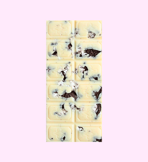Creamy Belgian white chocolate loaded with crunchy cookie pieces for a sweet and indulgent treat.