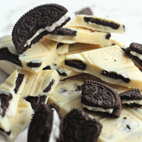 Bits and pieces of creamy Belgian white chocolate loaded with crunchy cookie pieces for a sweet and indulgent treat.