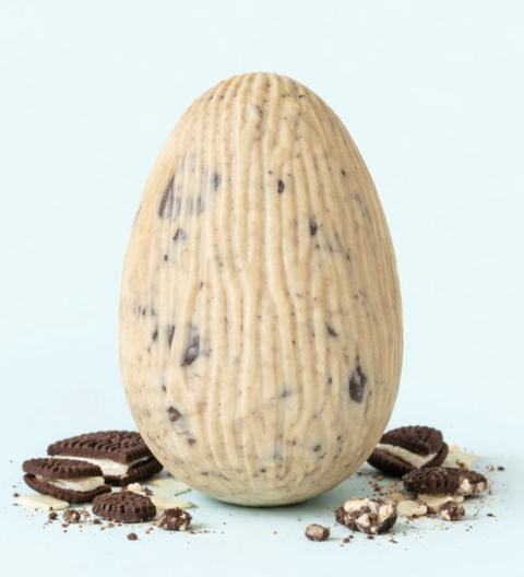 Cookies and cream Easter egg made with Belgian white chocolate and crunchy cookie pieces, 130g
