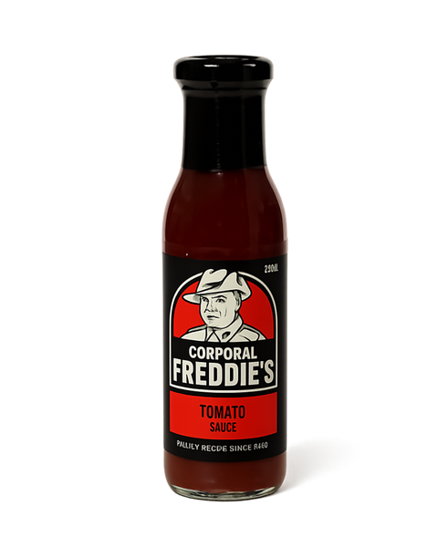 Bottle of Corporal Freddie's Tomato Perfect for BBQ's, gifts and presents. Fathers day gift ideas. 