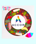 Premium Belgian milk or dark  chocolate pizza loaded with lollies, customised with your logo or graphic upload for impactful corporate gifting.