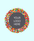 Creamy Belgian milk chocolate with colourful multi sprinkles, customised with your logo or graphic upload for perfect corporate gifts.