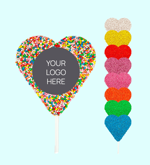Corporate Personalised Chocolate Heart Freckle Pop - Logo/Graphic Upload