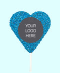 Creamy Belgian milk chocolate heart with colourful blue sprinkles, customised with your logo or graphic upload for standout corporate gifting.