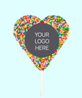 Creamy Belgian milk chocolate heart with colourful multi sprinkles, customised with your logo or graphic upload for standout corporate gifting.