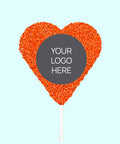 Creamy Belgian milk chocolate heart with colourful orange sprinkles, customised with your logo or graphic upload for standout corporate gifting.