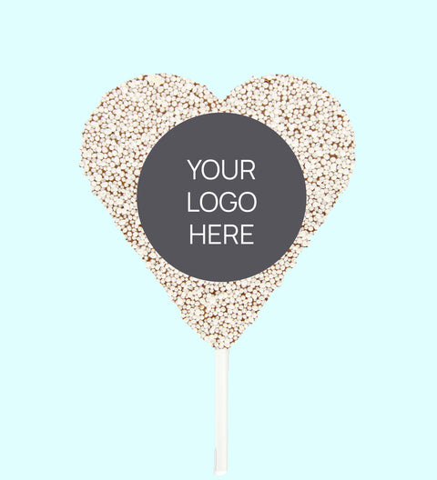 Corporate Personalised Chocolate Heart Freckle Pop - Logo/Graphic Upload - White Freckle