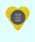 Creamy Belgian milk chocolate heart with colourful yellow sprinkles, customised with your logo or graphic upload for standout corporate gifting.
