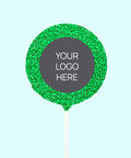 Creamy Belgian milk chocolate pop covered in full green sprinkles, customised with your logo or graphic upload for memorable corporate gifting.