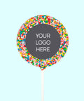 Creamy Belgian milk chocolate pop covered in multi sprinkles, customised with your logo or graphic upload for memorable corporate gifting.