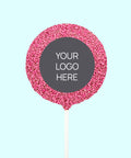 Creamy Belgian milk chocolate pop covered in full pink sprinkles, customised with your logo or graphic upload for memorable corporate gifting.