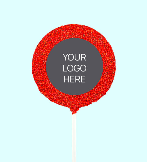 Corporate Personalised Chocolate Round Freckle Pop - Logo/Graphic Upload - Red Freckle