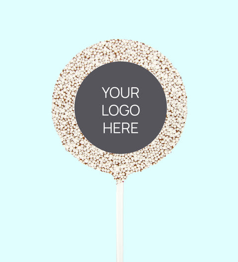 Corporate Personalised Chocolate Round Freckle Pop - Logo/Graphic Upload - White Freckle