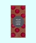 Premium Belgian chocolate topped with raspberry customised with your logo or graphic label for elegant and memorable corporate gifts.