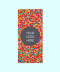 Rich Belgian chocolate (available in 3 variants - dark, milk or white) topped with colourful multi sprinkles and can be customised with your logo or graphic label, perfect for standout corporate gifting.