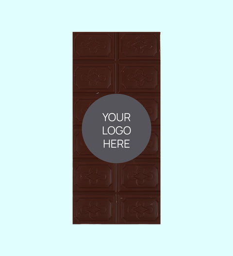 Rich plain Belgian dark chocolate, can be customised with your logo or graphic label, perfect for standout corporate gifting.