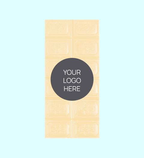 Rich plain Belgian white chocolate, can be customised with your logo or graphic label, perfect for standout corporate gifting.