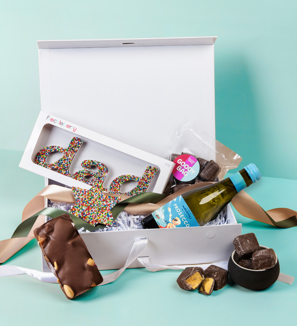 An indulgent selection of premium Belgian chocolates and a celebration choice of drink, curated to celebrate Dad on his special day.