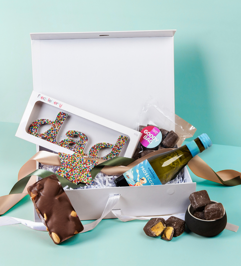 An indulgent selection of premium Belgian chocolates and a celebration choice of drink, curated to celebrate Dad on his special day.