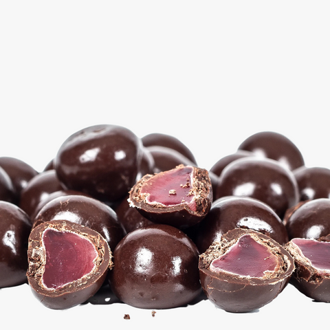 Tangy raspberries covered in rich premium Belgian dark chocolate – a decadent and fruity treat.