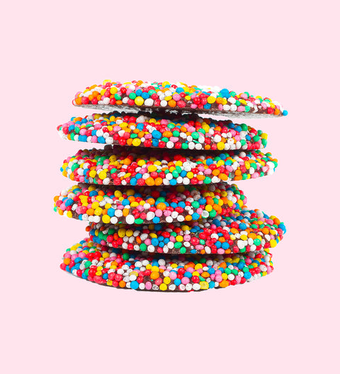 Premium Belgian dark chocolate topped with colourful sprinkles – a simple yet delicious treat for any occasion.