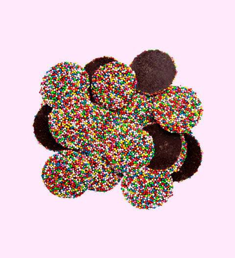 Indulgent dark chocolate freckles, made from premium Belgian chocolate and topped with colourful sprinkles. A delicious way to show your love and appreciation.