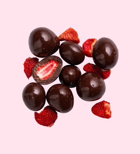 Sweet, crunchy strawberries covered in rich premium Belgian dark chocolate – a decadent and fruity treat.
