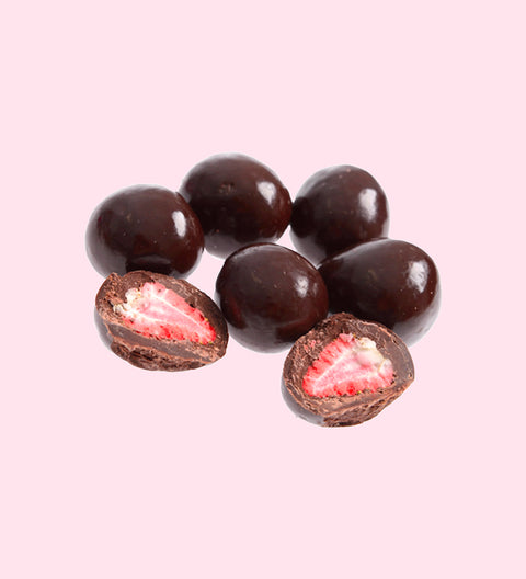 Sweet, crunchy strawberries covered in rich premium Belgian dark chocolate – a decadent and fruity treat.