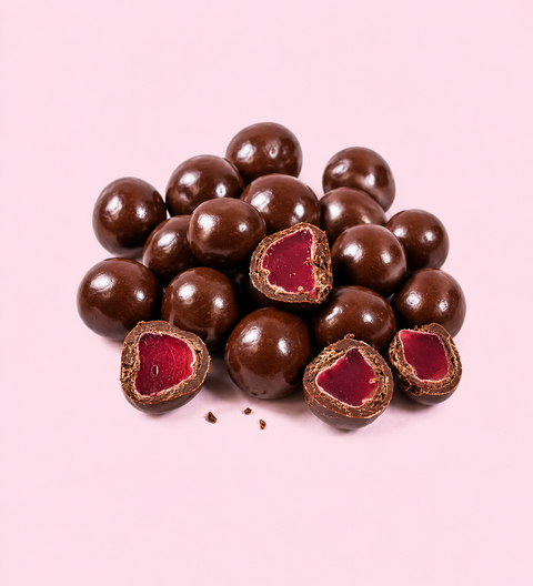 Dark chocolate raspberries