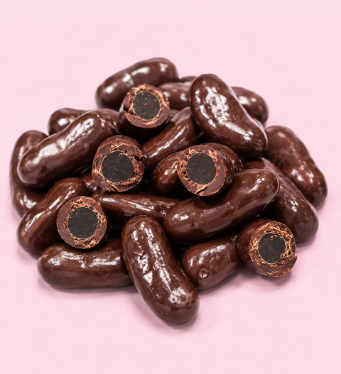 Dark chocolate licorice bullets