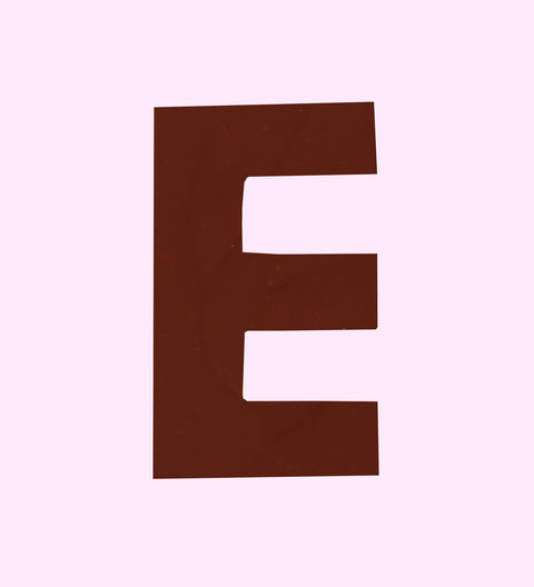 Dark Belgian chocolate letter E. Perfect for birthdays, weddings and gifts. 