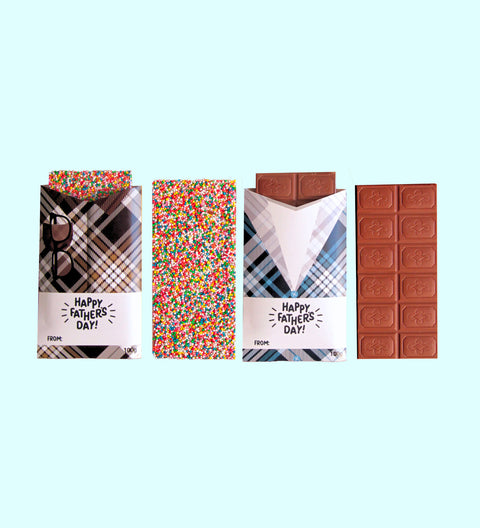 Premium Belgian chocolate block and wrapped in a charming gingham sleeve – a delicious Father’s Day gift he’ll enjoy.