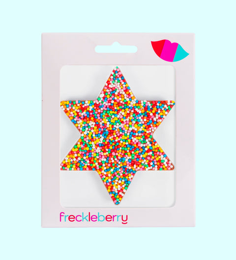 Premium Belgian milk chocolate star topped with colourful sprinkles, a fun and delicious gift for all occasions. 