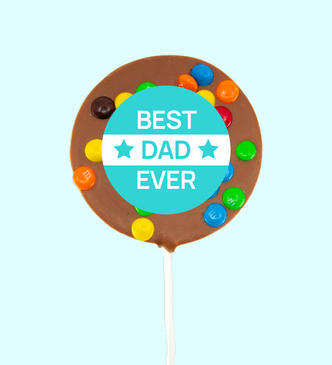 Creamy Belgian chocolate pop (available in 3 variants - dark, milk or white) topped with colourful M&M®s with "Best Dad Ever" design/label, a fun and tasty way to celebrate Dad.