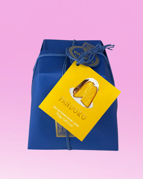 Ferrua Panettone traditional with blue  hand wrapping. Perfect gifts. 