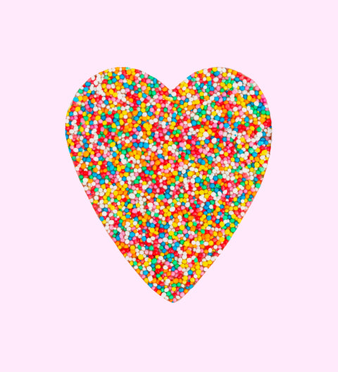Premium Belgian chocolate heart (available in 3 variants - milk, dark or white chocolate) topped with colourful sprinkles – a sweet and heartfelt gift for someone special.